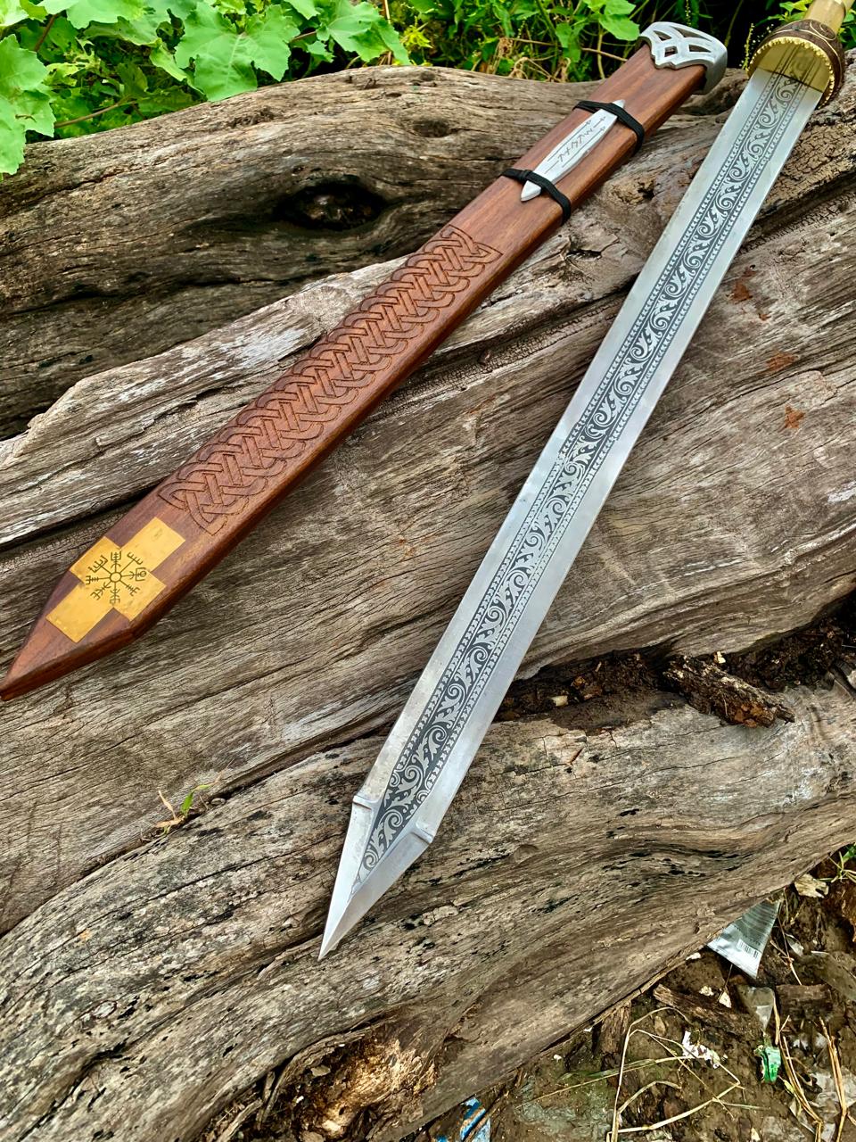 Hand-Engraved Runic Gladius Sword - Viking & Roman Collector Blade